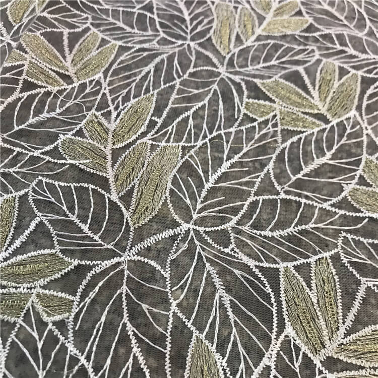 Embroidered Fabric Leaf Evening Polyester Foil for Women's Wear Wholes 3
